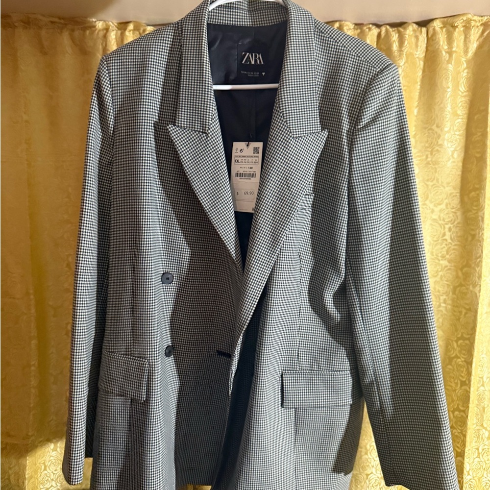 Zara Black and White Checkered Blazer